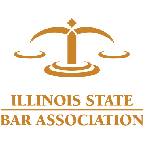 Logo of the Illinois State Bar Association featuring a stylized depiction of the state of Illinois with a balanced scale symbolizing justice, accompanied by the text "Illinois State Bar Association" in a bold font.